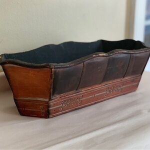 Vintage Asian Leather &Wood Planter Box-Chinese Style Decorative Cachepot Curved
